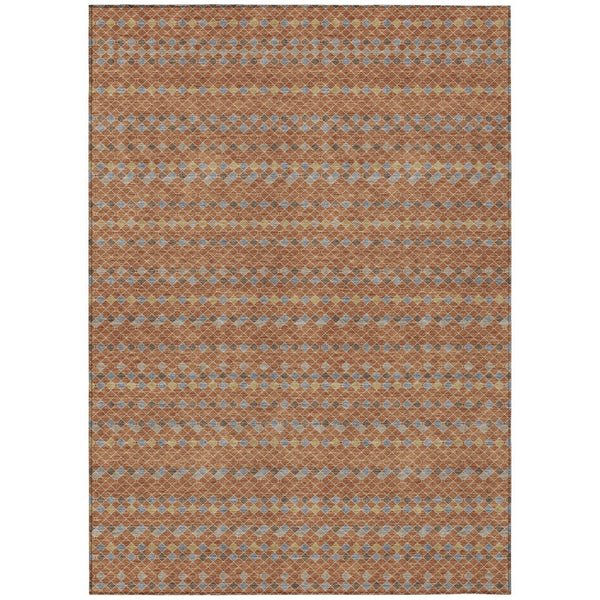HomeRoots 5' Vibrant Orange and Taupe Striped Washable Area Rug for Indoor and Outdoor Spaces, Durable Style 8' X 10' 610561