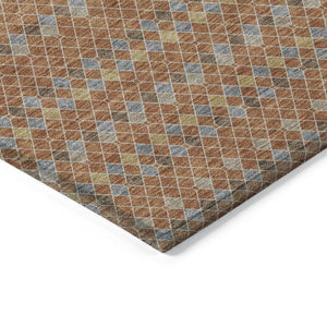 HomeRoots 5' Vibrant Orange and Taupe Striped Washable Area Rug for Indoor and Outdoor Spaces, Durable Style 8' X 10' 610561