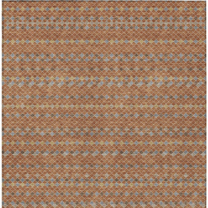 HomeRoots 5' Vibrant Orange and Taupe Striped Washable Area Rug for Indoor and Outdoor Spaces, Durable Style 9' X 12' 610562