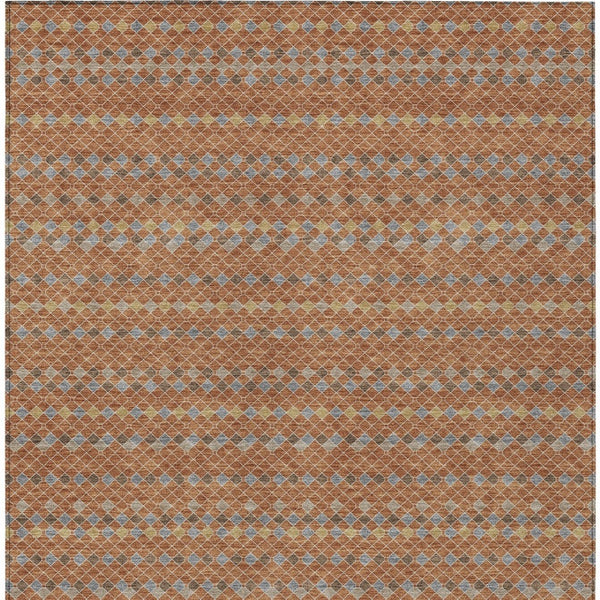 HomeRoots 5' Vibrant Orange and Taupe Striped Washable Area Rug for Indoor and Outdoor Spaces, Durable Style 9' X 12' 610562