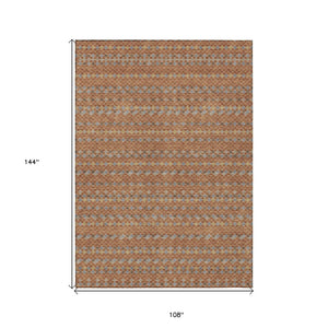 HomeRoots 5' Vibrant Orange and Taupe Striped Washable Area Rug for Indoor and Outdoor Spaces, Durable Style 9' X 12' 610562