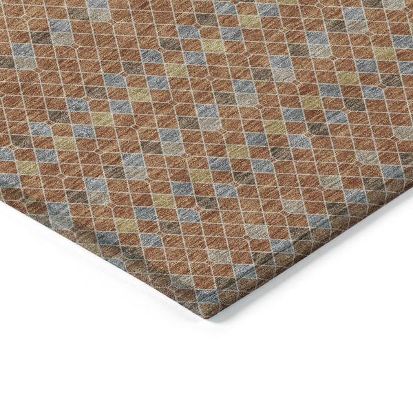 HomeRoots 5' Vibrant Orange and Taupe Striped Washable Area Rug for Indoor and Outdoor Spaces, Durable Style 10' X 14' 610563