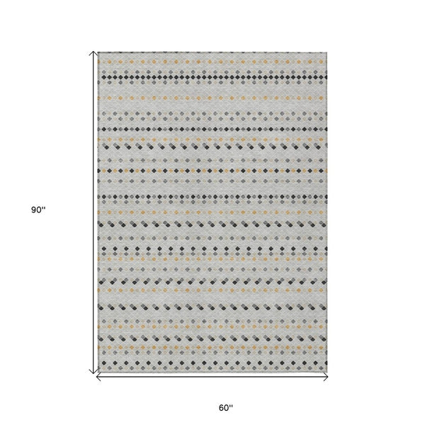 HomeRoots 5' Stylish Silver and Gray Striped Area Rug for Indoor Outdoor Spaces - Durable, Washable & Versatile 5' X 8' 610565