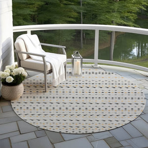 HomeRoots 5' Stylish Silver and Gray Striped Area Rug for Indoor Outdoor Spaces - Durable, Washable & Versatile 8' Round 610566
