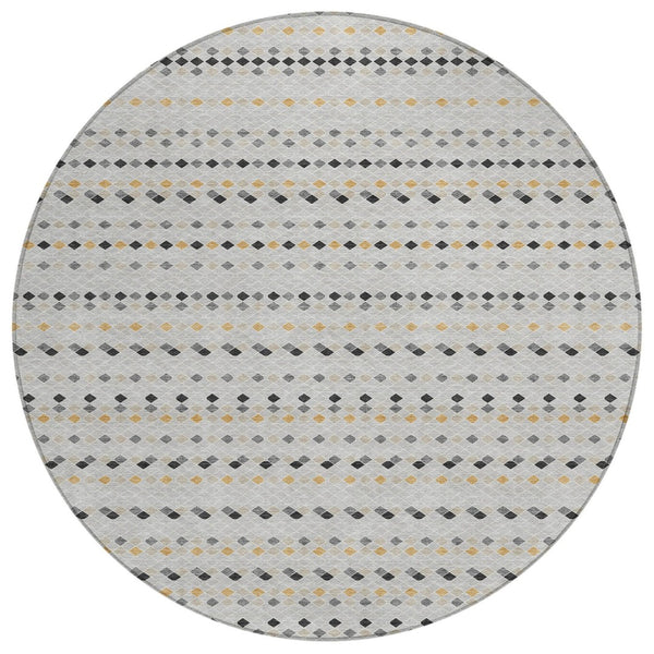 HomeRoots 5' Stylish Silver and Gray Striped Area Rug for Indoor Outdoor Spaces - Durable, Washable & Versatile 8' Round 610566