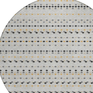 HomeRoots 5' Stylish Silver and Gray Striped Area Rug for Indoor Outdoor Spaces - Durable, Washable & Versatile 8' Round 610566