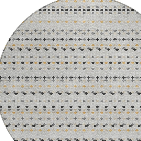 HomeRoots 5' Stylish Silver and Gray Striped Area Rug for Indoor Outdoor Spaces - Durable, Washable & Versatile 8' Round 610566