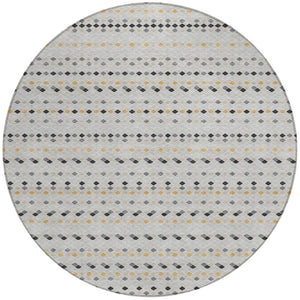 HomeRoots 5' Stylish Silver and Gray Striped Area Rug for Indoor Outdoor Spaces - Durable, Washable & Versatile 8' Round 610566