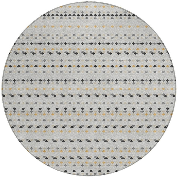HomeRoots 5' Stylish Silver and Gray Striped Area Rug for Indoor Outdoor Spaces - Durable, Washable & Versatile 8' Round 610566