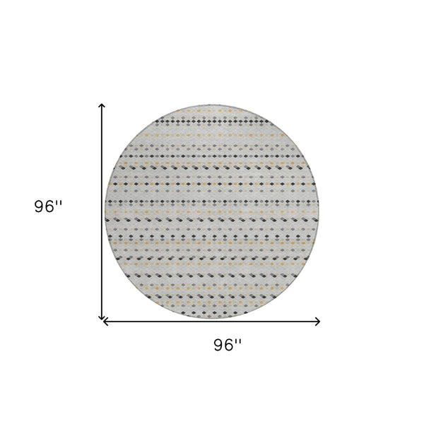 HomeRoots 5' Stylish Silver and Gray Striped Area Rug for Indoor Outdoor Spaces - Durable, Washable & Versatile 8' Round 610566