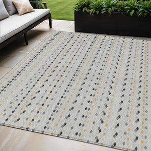 HomeRoots 5' Stylish Silver and Gray Striped Area Rug for Indoor Outdoor Spaces - Durable, Washable & Versatile 8' X 10' 610567