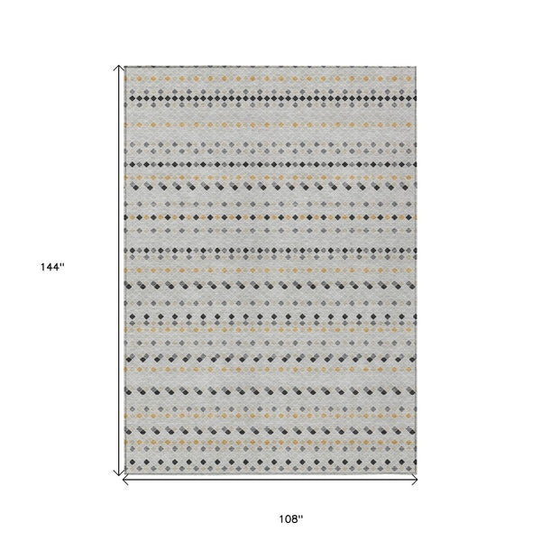HomeRoots 5' Stylish Silver and Gray Striped Area Rug for Indoor Outdoor Spaces - Durable, Washable & Versatile 9' X 12' 610568