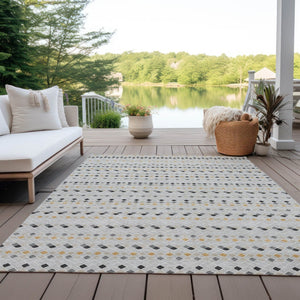 HomeRoots 5' Stylish Silver and Gray Striped Area Rug for Indoor Outdoor Spaces - Durable, Washable & Versatile 9' X 12' 610568
