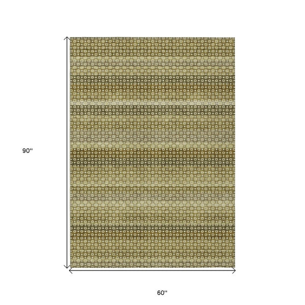 HomeRoots 5' Durable Artichoke Green Striped Area Rug - Ideal for Indoor & Outdoor Spaces, Easy Care Design 5' X 8' 610577
