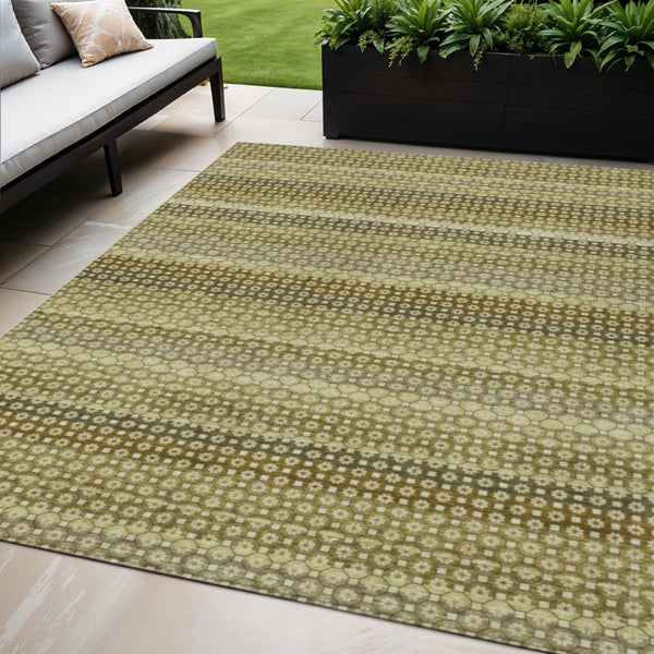 HomeRoots 5' Durable Artichoke Green Striped Area Rug - Ideal for Indoor & Outdoor Spaces, Easy Care Design 5' X 8' 610577