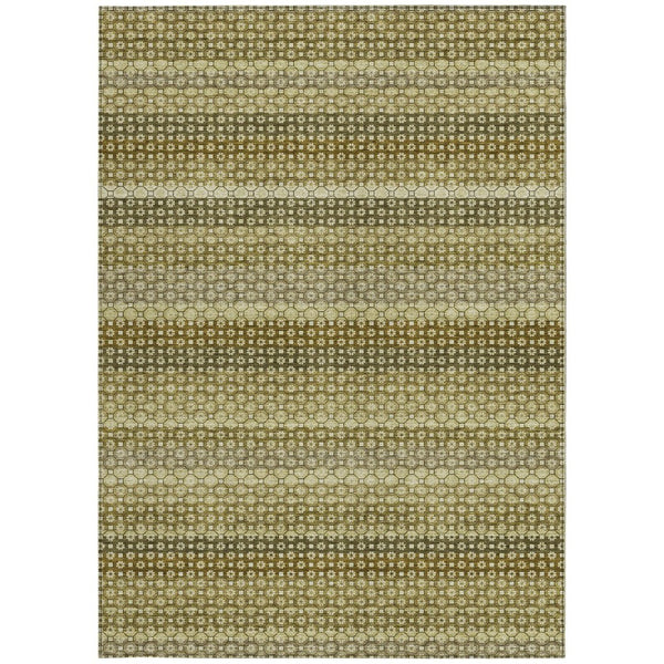 HomeRoots 5' Durable Artichoke Green Striped Area Rug - Ideal for Indoor & Outdoor Spaces, Easy Care Design 5' X 8' 610577