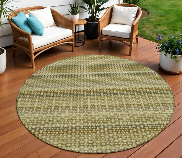 HomeRoots 5' Durable Artichoke Green Striped Area Rug - Ideal for Indoor & Outdoor Spaces, Easy Care Design 8' Round 610578