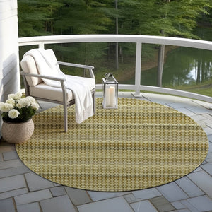 HomeRoots 5' Durable Artichoke Green Striped Area Rug - Ideal for Indoor & Outdoor Spaces, Easy Care Design 8' Round 610578