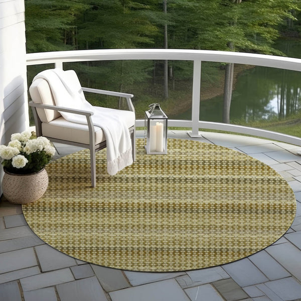 HomeRoots 5' Durable Artichoke Green Striped Area Rug - Ideal for Indoor & Outdoor Spaces, Easy Care Design 8' Round 610578