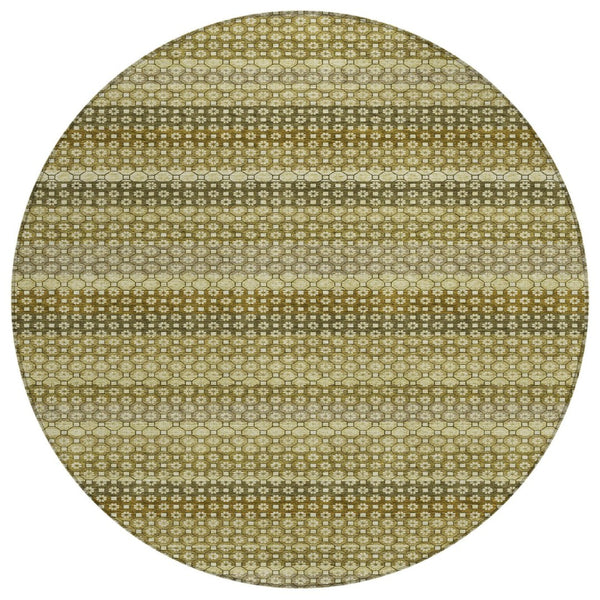HomeRoots 5' Durable Artichoke Green Striped Area Rug - Ideal for Indoor & Outdoor Spaces, Easy Care Design 8' Round 610578