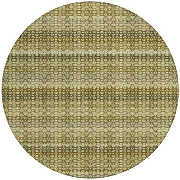 HomeRoots 5' Durable Artichoke Green Striped Area Rug - Ideal for Indoor & Outdoor Spaces, Easy Care Design 8' Round 610578