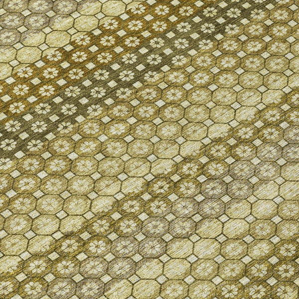 HomeRoots 5' Durable Artichoke Green Striped Area Rug - Ideal for Indoor & Outdoor Spaces, Easy Care Design 8' Round 610578