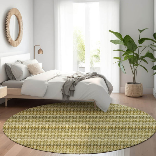 HomeRoots 5' Durable Artichoke Green Striped Area Rug - Ideal for Indoor & Outdoor Spaces, Easy Care Design 8' Round 610578