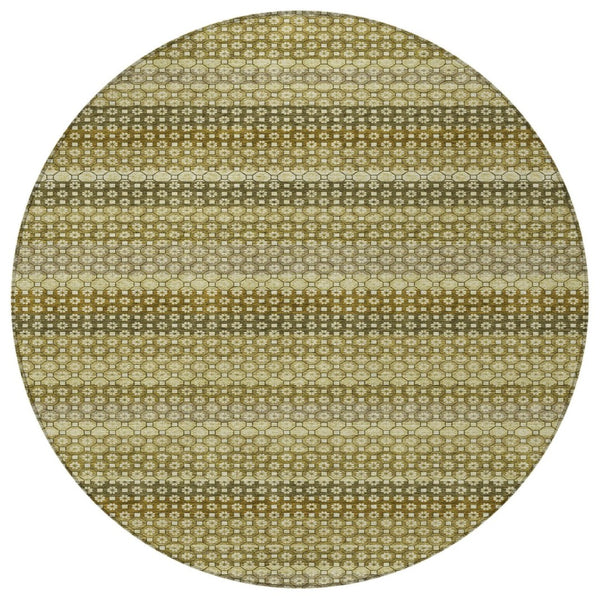 HomeRoots 5' Durable Artichoke Green Striped Area Rug - Ideal for Indoor & Outdoor Spaces, Easy Care Design 8' Round 610578