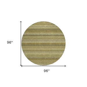 HomeRoots 5' Durable Artichoke Green Striped Area Rug - Ideal for Indoor & Outdoor Spaces, Easy Care Design 8' Round 610578
