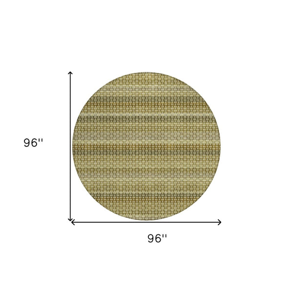 HomeRoots 5' Durable Artichoke Green Striped Area Rug - Ideal for Indoor & Outdoor Spaces, Easy Care Design 8' Round 610578
