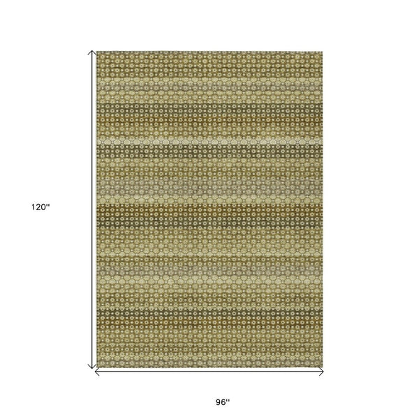 HomeRoots 5' Durable Artichoke Green Striped Area Rug - Ideal for Indoor & Outdoor Spaces, Easy Care Design 8' X 10' 610579
