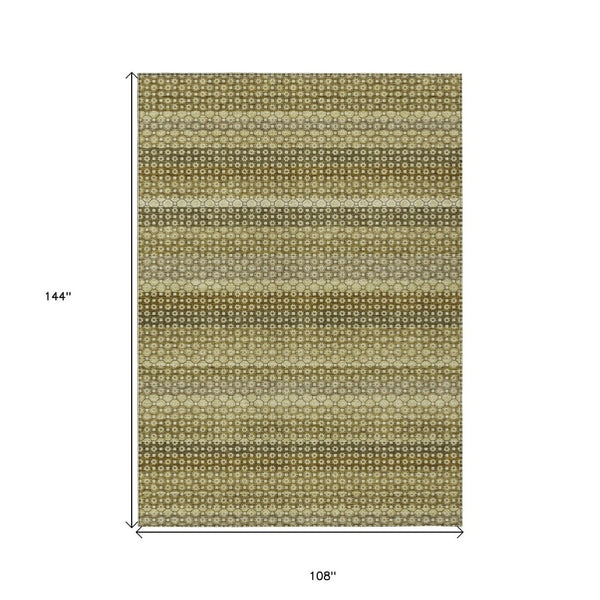 HomeRoots 5' Durable Artichoke Green Striped Area Rug - Ideal for Indoor & Outdoor Spaces, Easy Care Design 9' X 12' 610580