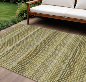 HomeRoots 5' Durable Artichoke Green Striped Area Rug - Ideal for Indoor & Outdoor Spaces, Easy Care Design 9' X 12' 610580