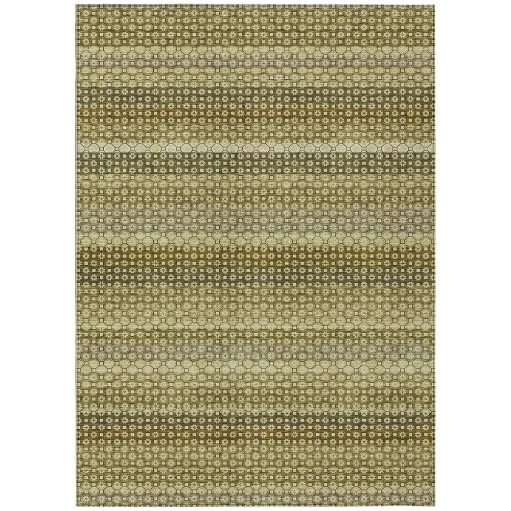 HomeRoots 5' Durable Artichoke Green Striped Area Rug - Ideal for Indoor & Outdoor Spaces, Easy Care Design 9' X 12' 610580