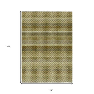 HomeRoots 5' Durable Artichoke Green Striped Area Rug - Ideal for Indoor & Outdoor Spaces, Easy Care Design 10' X 14' 610581