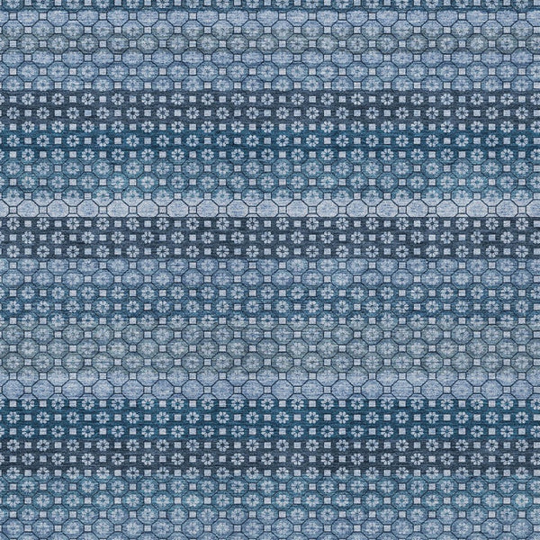 HomeRoots 5' Denim Blue and Sky Blue Striped Indoor Outdoor Rug - Durable, Washable, Coastal Charm for All Spaces 5' X 8' 610583
