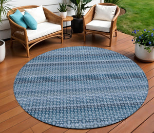 HomeRoots 5' Denim Blue and Sky Blue Striped Indoor Outdoor Rug - Durable, Washable, Coastal Charm for All Spaces 8' Round 610584