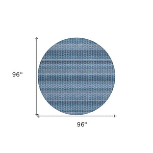 HomeRoots 5' Denim Blue and Sky Blue Striped Indoor Outdoor Rug - Durable, Washable, Coastal Charm for All Spaces 8' Round 610584