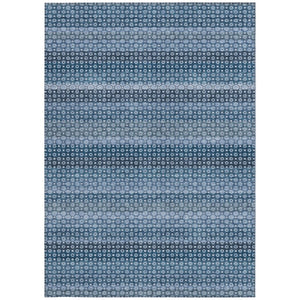 HomeRoots 5' Denim Blue and Sky Blue Striped Indoor Outdoor Rug - Durable, Washable, Coastal Charm for All Spaces 8' X 10' 610585