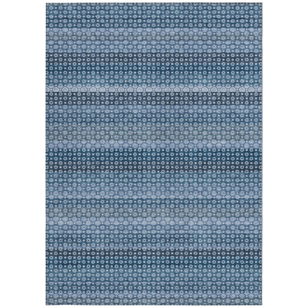 HomeRoots 5' Denim Blue and Sky Blue Striped Indoor Outdoor Rug - Durable, Washable, Coastal Charm for All Spaces 8' X 10' 610585