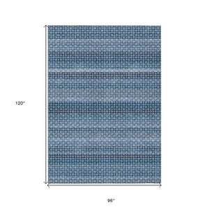 HomeRoots 5' Denim Blue and Sky Blue Striped Indoor Outdoor Rug - Durable, Washable, Coastal Charm for All Spaces 8' X 10' 610585