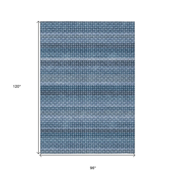 HomeRoots 5' Denim Blue and Sky Blue Striped Indoor Outdoor Rug - Durable, Washable, Coastal Charm for All Spaces 8' X 10' 610585