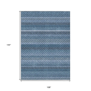 HomeRoots 5' Denim Blue and Sky Blue Striped Indoor Outdoor Rug - Durable, Washable, Coastal Charm for All Spaces 9' X 12' 610586
