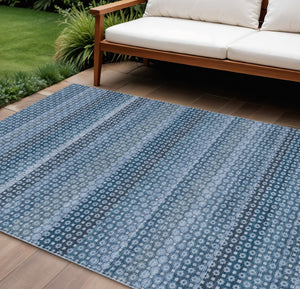 HomeRoots 5' Denim Blue and Sky Blue Striped Indoor Outdoor Rug - Durable, Washable, Coastal Charm for All Spaces 9' X 12' 610586
