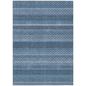 HomeRoots 5' Denim Blue and Sky Blue Striped Indoor Outdoor Rug - Durable, Washable, Coastal Charm for All Spaces 9' X 12' 610586