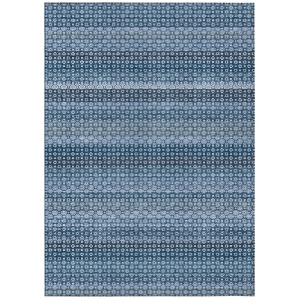 HomeRoots 5' Denim Blue and Sky Blue Striped Indoor Outdoor Rug - Durable, Washable, Coastal Charm for All Spaces 9' X 12' 610586