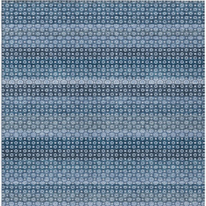 HomeRoots 5' Denim Blue and Sky Blue Striped Indoor Outdoor Rug - Durable, Washable, Coastal Charm for All Spaces 9' X 12' 610586
