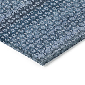 HomeRoots 5' Denim Blue and Sky Blue Striped Indoor Outdoor Rug - Durable, Washable, Coastal Charm for All Spaces 10' X 14' 610587