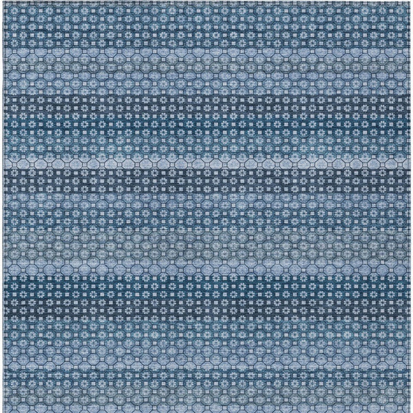 HomeRoots 5' Denim Blue and Sky Blue Striped Indoor Outdoor Rug - Durable, Washable, Coastal Charm for All Spaces 10' X 14' 610587