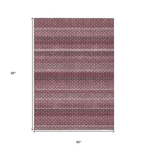 HomeRoots 5' Durable Red and Burgundy Striped Area Rug for Indoor and Outdoor Spaces – Machine Washable & Stylish 5' X 8' 610589